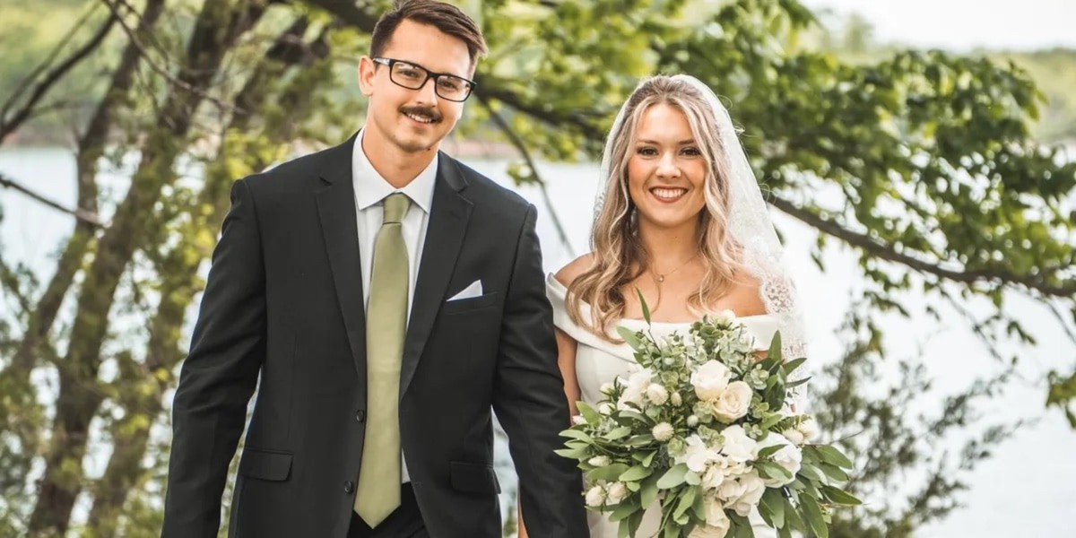 Tyler Cederblom with his wife, Micayla, on their wedding day