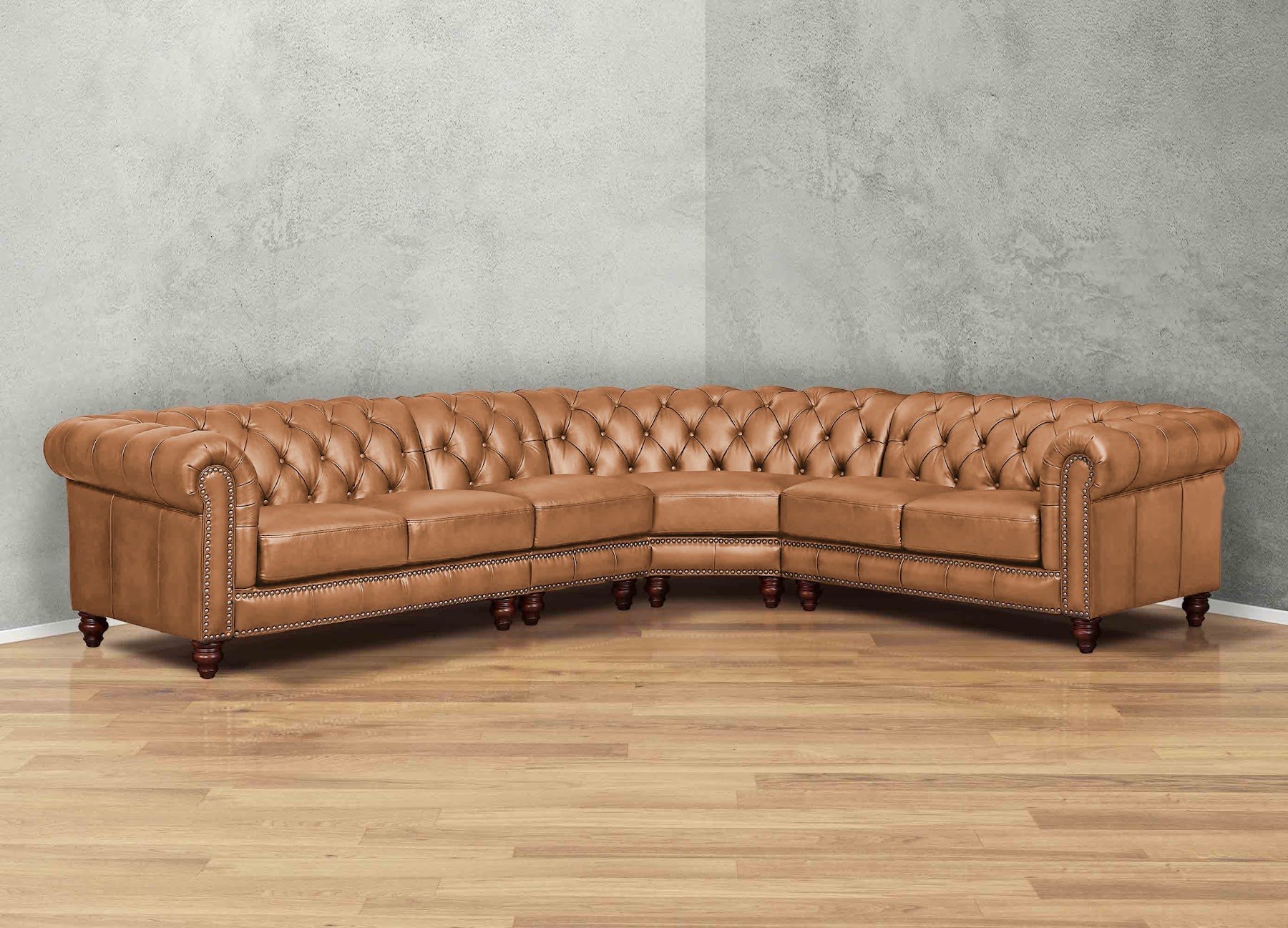 Hydeline Alton Bay tufted leather sectional in cognac